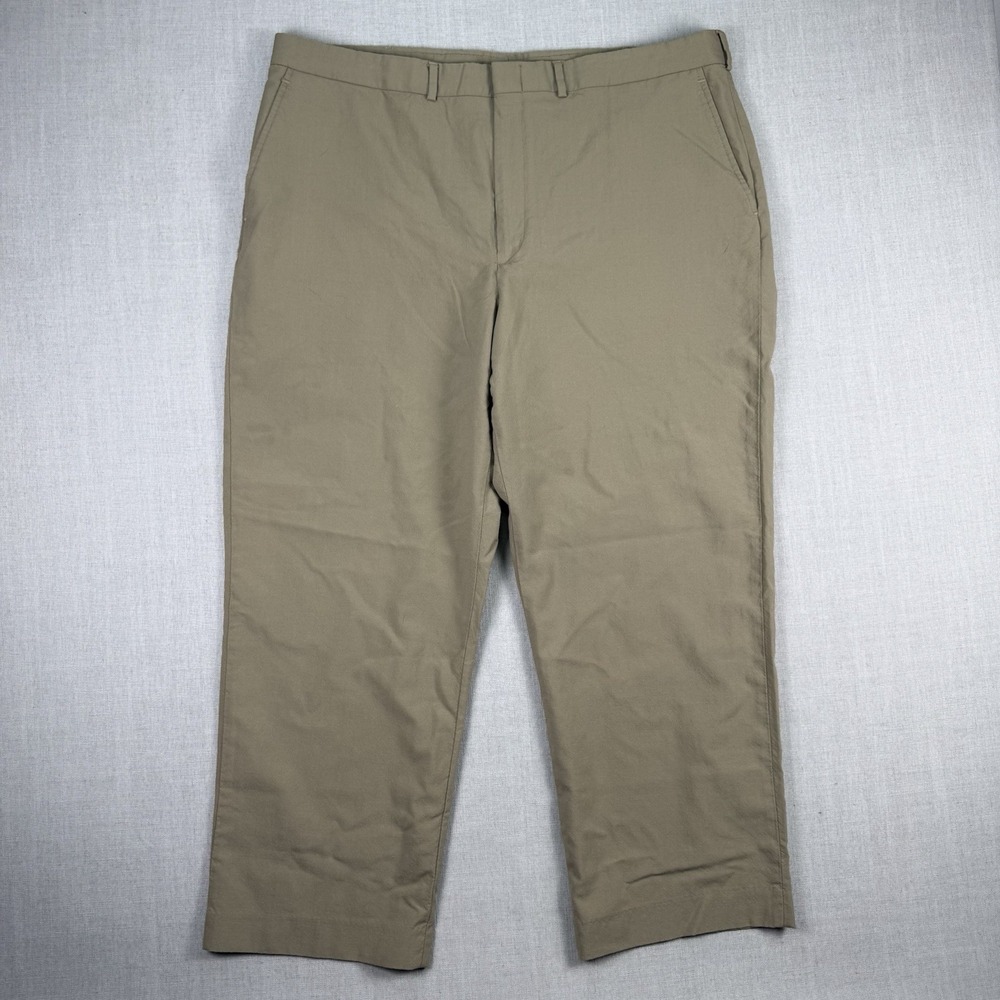Lands End Pants Men's Size 40x29 Tan 100% Wool Flat Front Dress Trousers